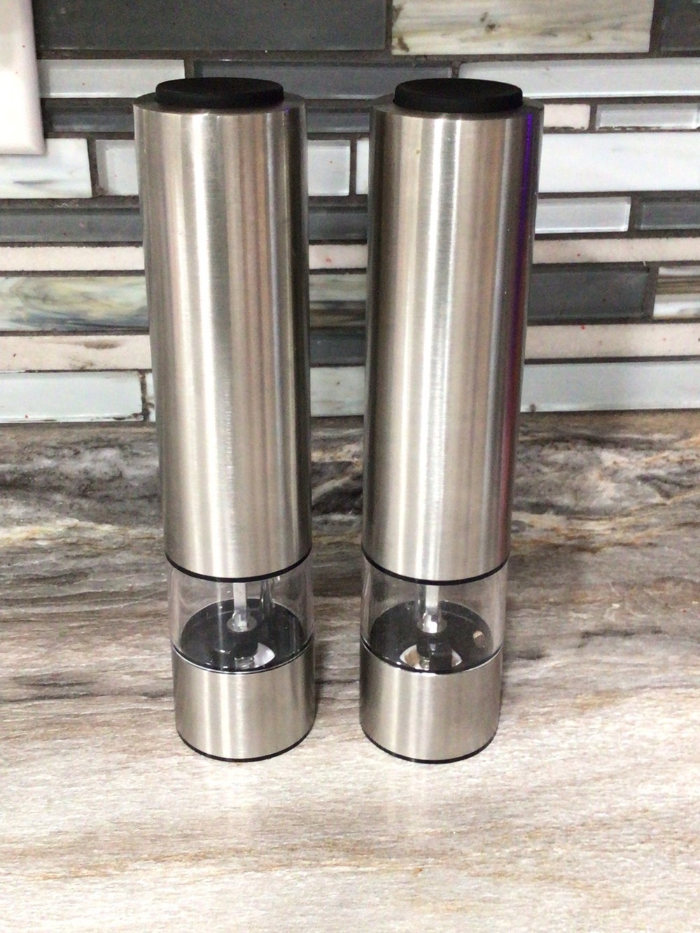 2pc Kamenstein Electric Salt Pepper Grinder Stainless Steel Battery Operated LED